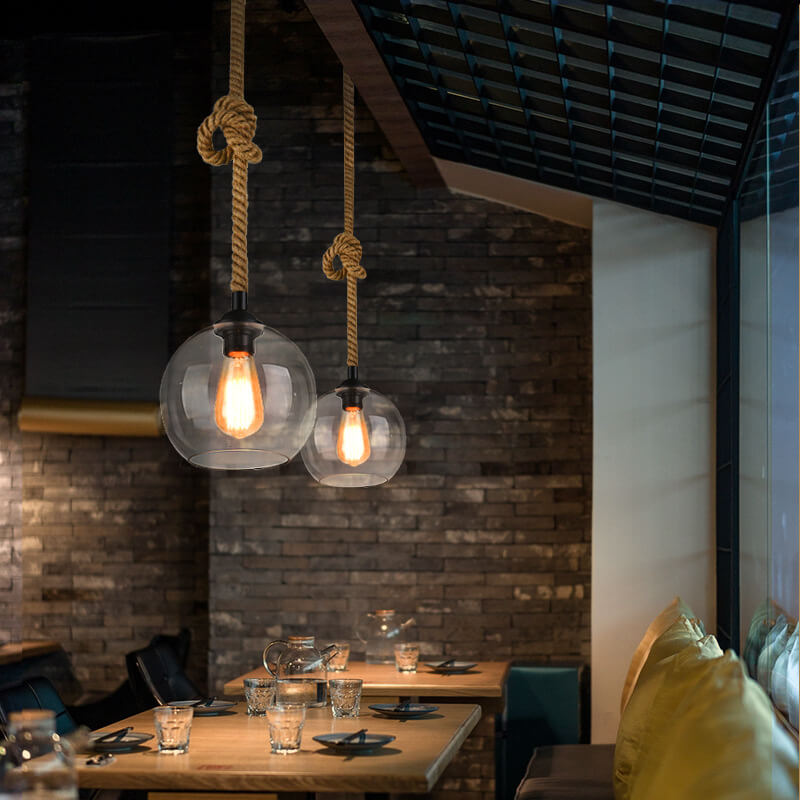 Retro Rope Hanging 1-Light Glass Globe Pendant Light