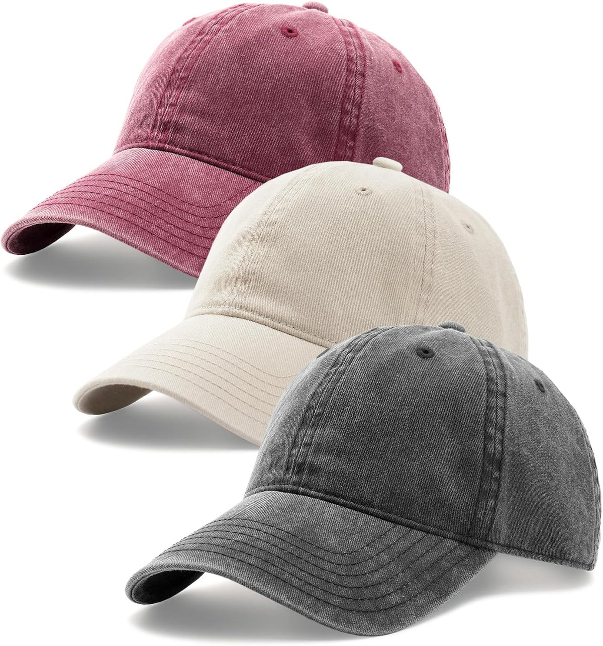 3 Packs Unisex Vintage Washed Cotton Distressed Baseball Cap