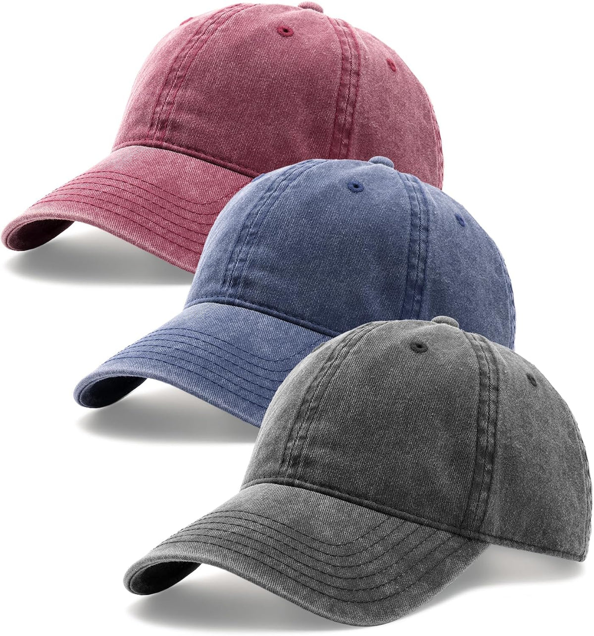 3 Packs Unisex Vintage Washed Cotton Distressed Baseball Cap