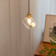 Modern Minimalist Square Metal Glass Copper 1-Light Pendant Light For Living Room