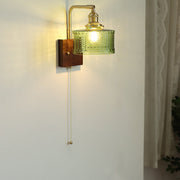 Modern Mid-Century Frosted Glass Brass Walnut 1-Light Wall Sconce Lamp With Zipper For Living Room & Bedroom