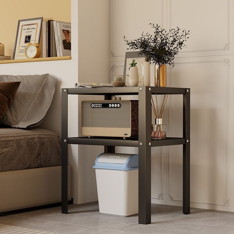 Modern Minimalist Steel Rectangular Side Table 2-Tier Storage For Living Room & Bedroom
