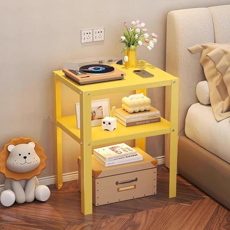 Modern Minimalist Steel Rectangular Side Table 2-Tier Storage For Living Room & Bedroom