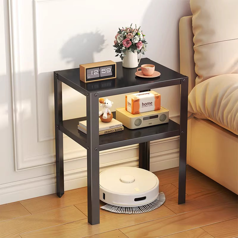 Modern Minimalist Steel Rectangular Side Table 2-Tier Storage For Living Room & Bedroom