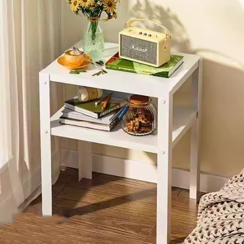 Modern Minimalist Steel Rectangular Side Table 2-Tier Storage For Living Room & Bedroom