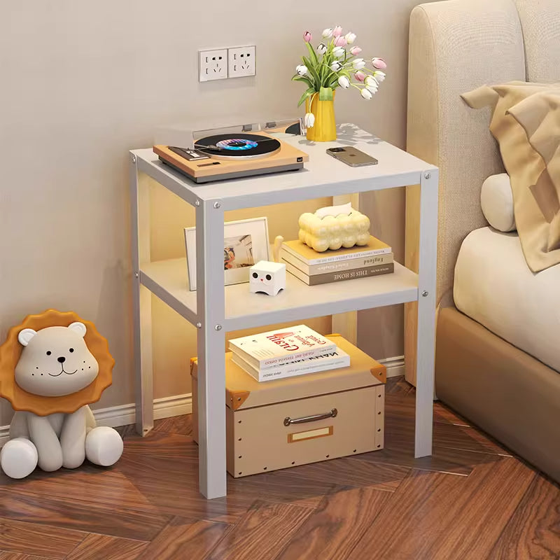 Modern Minimalist Steel Rectangular Side Table 2-Tier Storage For Living Room & Bedroom