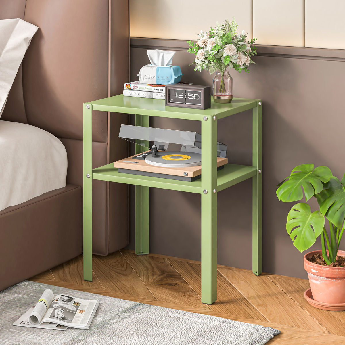 Modern Minimalist Steel Rectangular Side Table 2-Tier Storage For Living Room & Bedroom