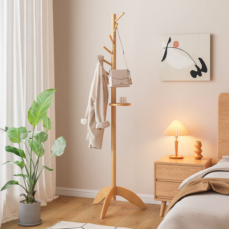 Modern Minimalist Solid Wood Rounded Hall Tree With 7/8 Hooks Stable Base For Bedroom & Entryway