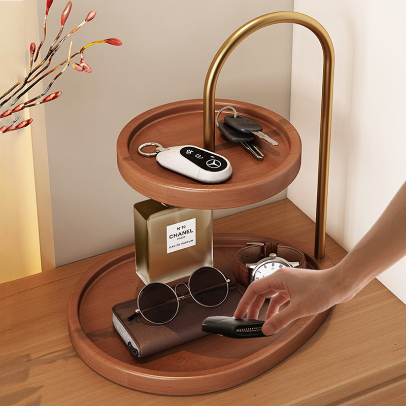 Modern Minimalist Bamboo & Metal Oval Table Storage Shelf 2-Tier Organizer For Entryway & Bedroom