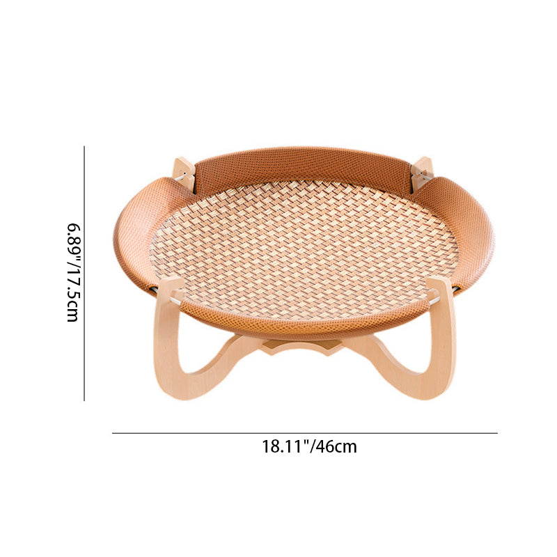 Contemporary Boho Round Plastic Rattan Mat Plywood Fabric Medium Density Fiberboard Cat Bed For Bedroom