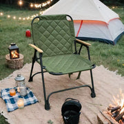 Modern Minimalist Rectangular Diamond-Pattern Carbon Steel Oxford Fabric Beech Wood Folding Camping Chair Backrest Armrest For Garden