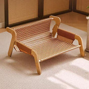 Modern Minimalist Rectangular Medium Density Fiberboard Solid Wood Rattan Cat Bed Backrest Armrest For Bedroom