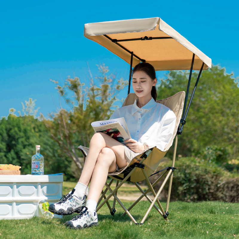 Modern Minimalist Rectangular Oxford Fabric Carbon Steel Folding Camping Chair Backrest Sunshade For Outdoor