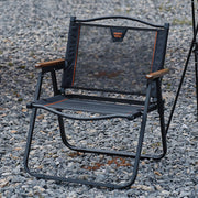 Modern Minimalist Square Carbon Steel Nylon Beech Wood Foldable Backrest Armrest Camping Chair For Outdoor