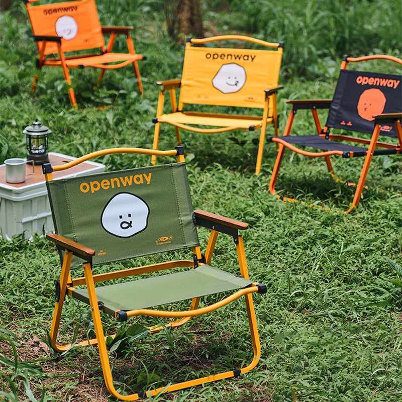 Modern Minimalist Square Oxford Fabric Carbon Steel Walnut Wood Backrest Armrest Foldable Camping Chair For Outdoor