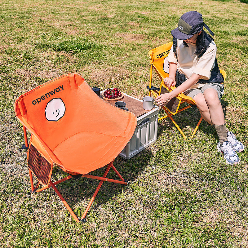 Modern Minimalist Square Oxford Fabric Carbon Steel Smiley Face Series Backrest Foldable Camping Chair For Outdoor
