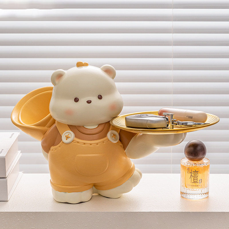 Contemporary Creative Resin Bear-shaped Table Decor Desktop Decoration With Tray For Living Room & Entryway