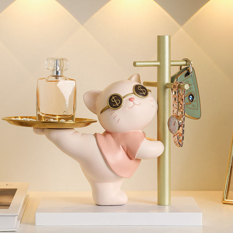 Contemporary Creative Resin MDF Stainless Steel Lucky Cat-shaped Rabbit-shaped Table Decor With Tray For Entryway & Living Room