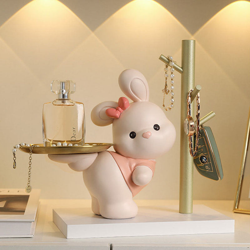 Contemporary Creative Resin MDF Stainless Steel Lucky Cat-shaped Rabbit-shaped Table Decor With Tray For Entryway & Living Room