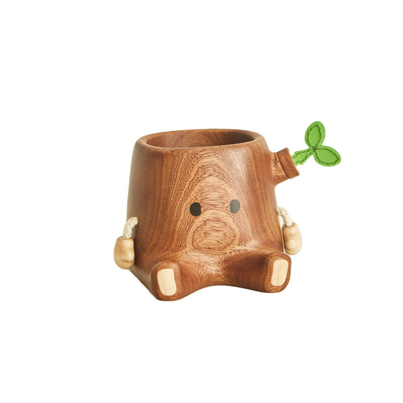Contemporary Creative Ebony Wood Tree Stump-shaped Table Decor For Living Room & Bedroom