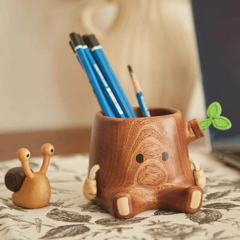 Contemporary Creative Ebony Wood Tree Stump-shaped Table Decor For Living Room & Bedroom