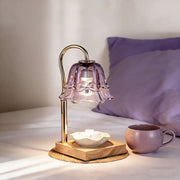 Contemporary Creative Iron Glass Oak Wood Lily Of The Valley Design 1-Light Melting Wax Table Lamp For Bedroom