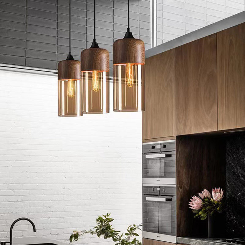 Contemporary Industrial Iron & Glass Barrel Cylinder Globe 1-Light Pendant Light For Dining Room