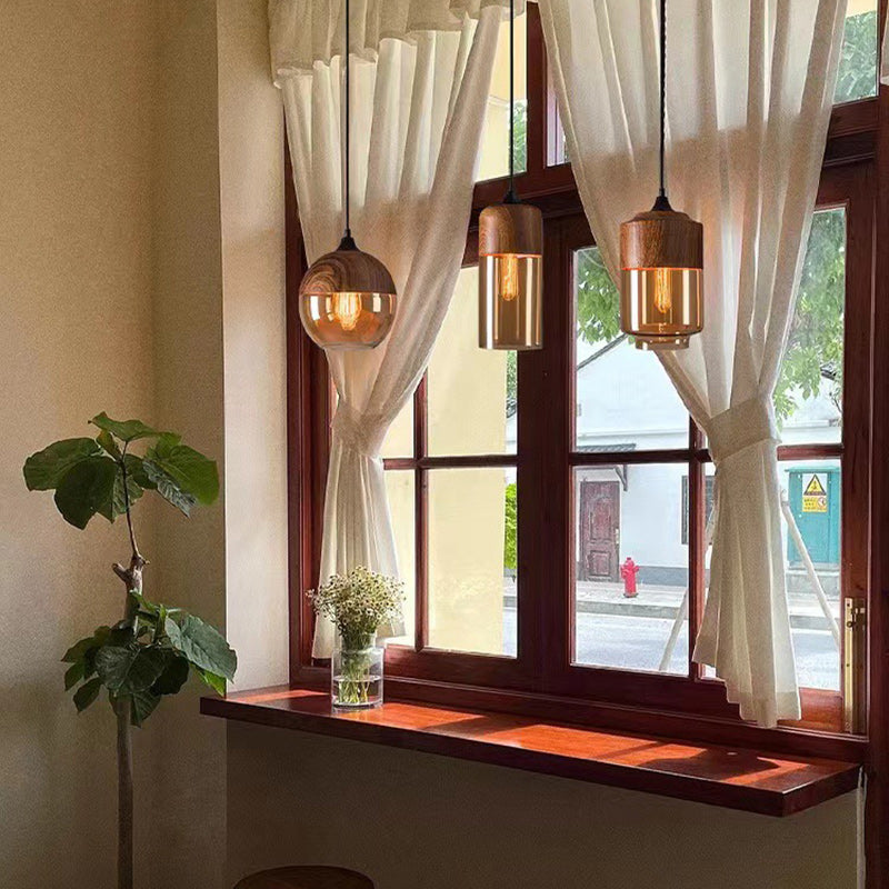 Contemporary Industrial Iron & Glass Barrel Cylinder Globe 1-Light Pendant Light For Dining Room
