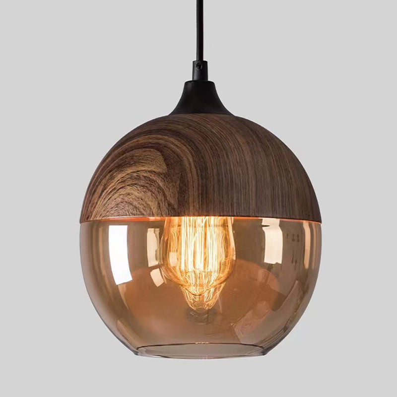 Contemporary Industrial Iron & Glass Barrel Cylinder Globe 1-Light Pendant Light For Dining Room