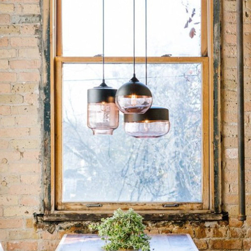Contemporary Industrial Iron & Glass Barrel Cylinder Globe 1-Light Pendant Light For Dining Room