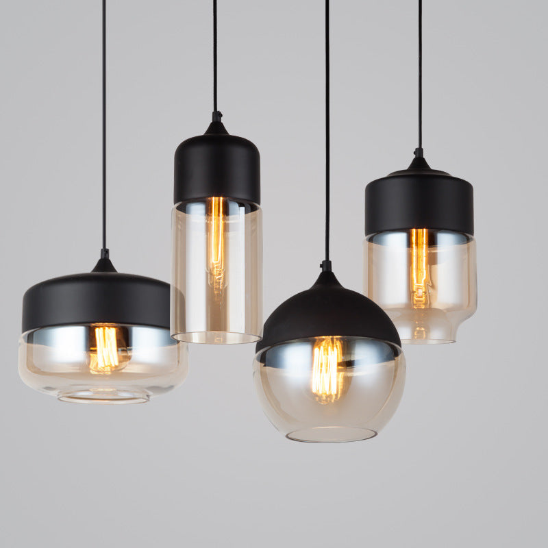 Contemporary Industrial Iron & Glass Barrel Cylinder Globe 1-Light Pendant Light For Dining Room