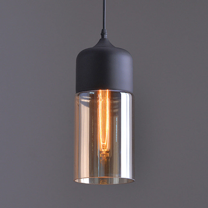 Contemporary Industrial Iron & Glass Barrel Cylinder Globe 1-Light Pendant Light For Dining Room