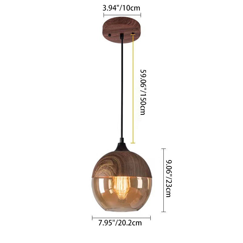 Contemporary Industrial Iron & Glass Barrel Cylinder Globe 1-Light Pendant Light For Dining Room