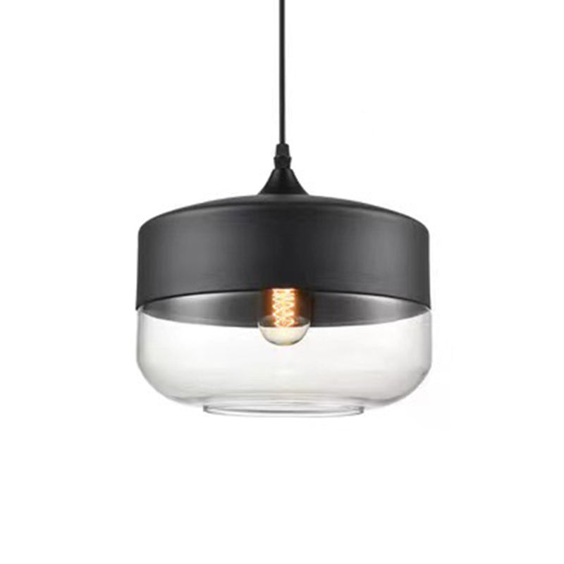 Contemporary Industrial Iron & Glass Barrel Cylinder Globe 1-Light Pendant Light For Dining Room