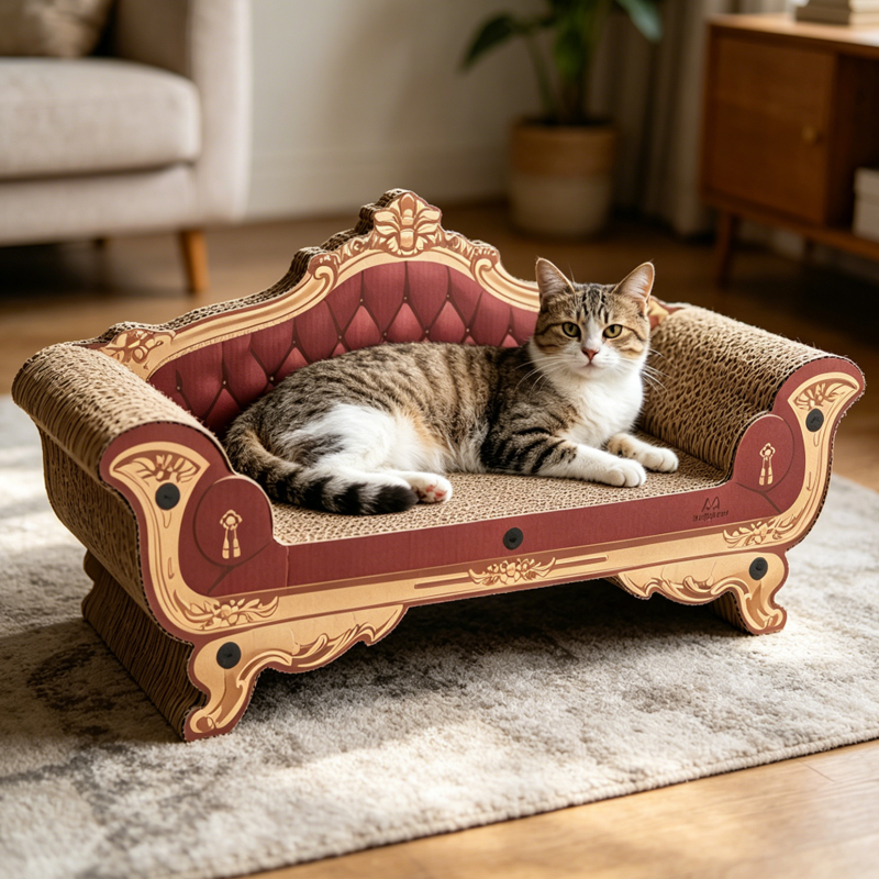 Contemporary Luxury Rectangular Corrugated Paper Medium Density Fiberboard Cardstock Cat Bed For Living Room