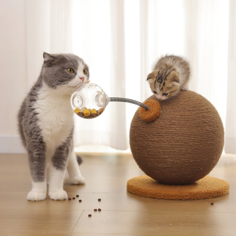 Contemporary Creative Cylindrical Spherical Hemp Rope Velvet Steel Medium Density Fiberboard Cat Scratching Post With Toy Ball For Living Room