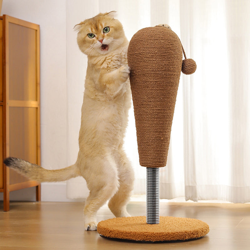 Contemporary Creative Cylindrical Spherical Hemp Rope Velvet Steel Medium Density Fiberboard Cat Scratching Post With Toy Ball For Living Room