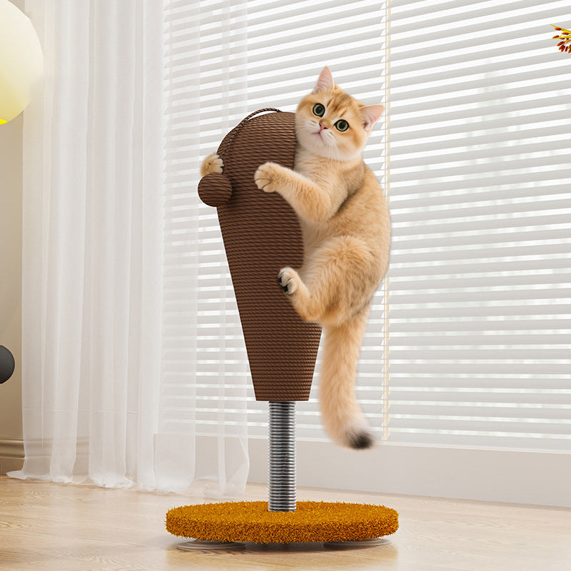 Contemporary Creative Cylindrical Spherical Hemp Rope Velvet Steel Medium Density Fiberboard Cat Scratching Post With Toy Ball For Living Room