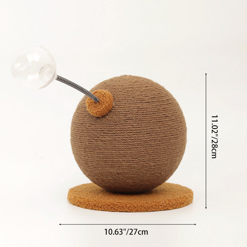 Contemporary Creative Cylindrical Spherical Hemp Rope Velvet Steel Medium Density Fiberboard Cat Scratching Post With Toy Ball For Living Room