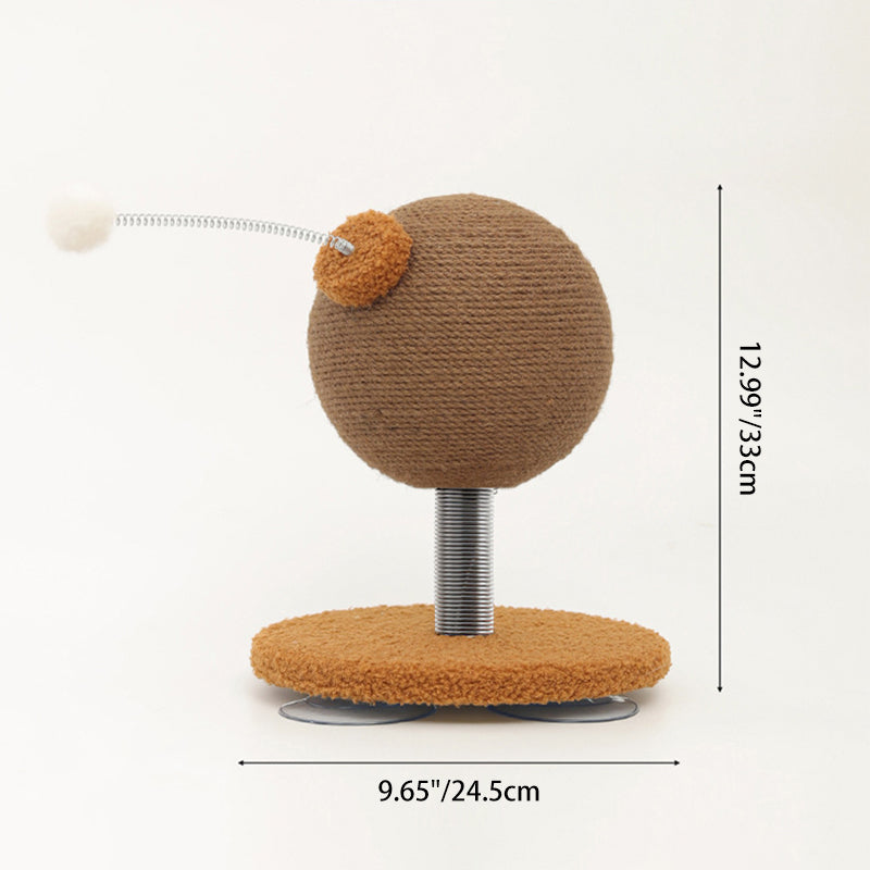 Contemporary Creative Cylindrical Spherical Hemp Rope Velvet Steel Medium Density Fiberboard Cat Scratching Post With Toy Ball For Living Room