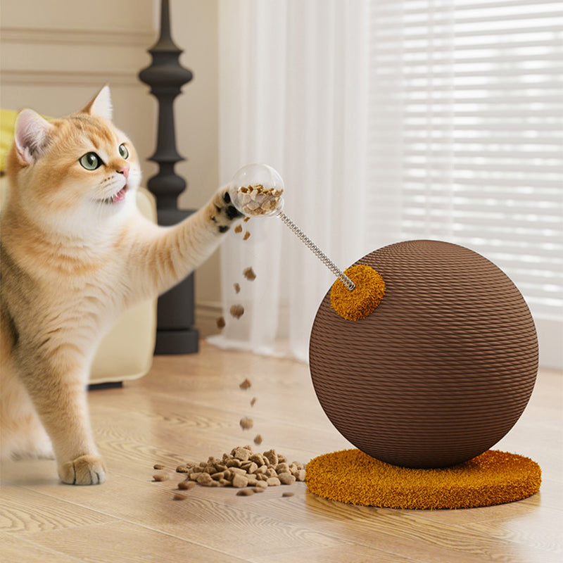 Contemporary Creative Cylindrical Spherical Hemp Rope Velvet Steel Medium Density Fiberboard Cat Scratching Post With Toy Ball For Living Room