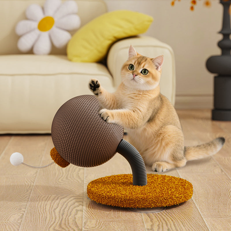 Contemporary Creative Cylindrical Spherical Hemp Rope Velvet Steel Medium Density Fiberboard Cat Scratching Post With Toy Ball For Living Room
