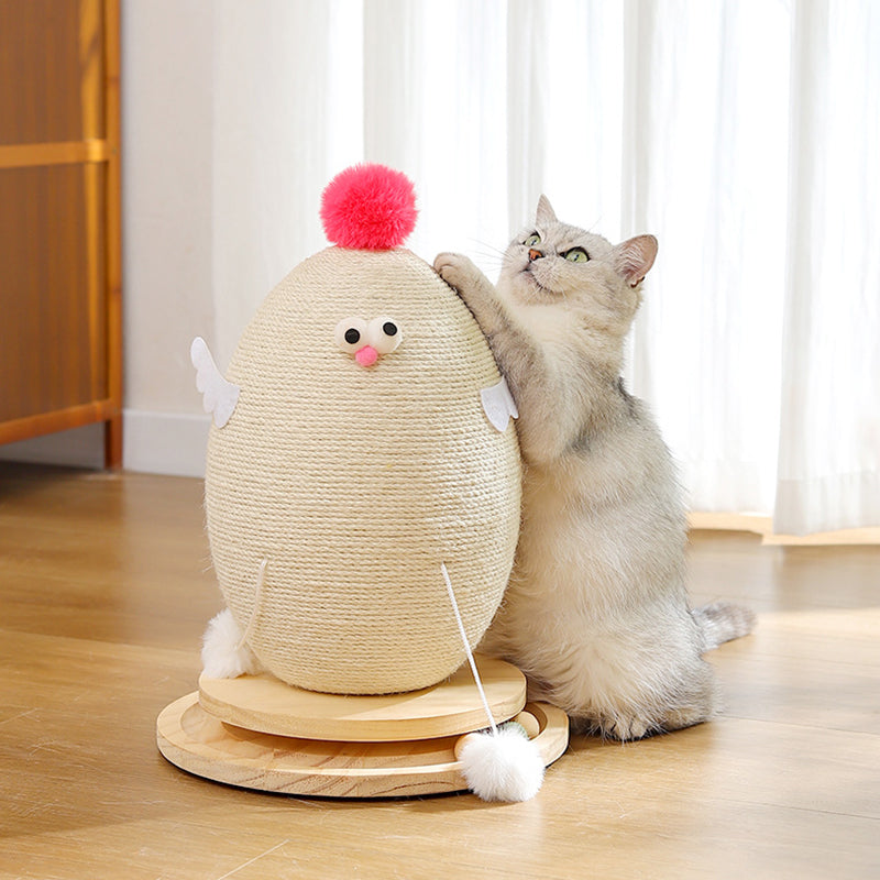 Contemporary Creative Cylindrical Chicken-Shaped Hemp Rope Medium Density Fiberboard Rotating Cat Scratching Post With Toy Ball For Living Room