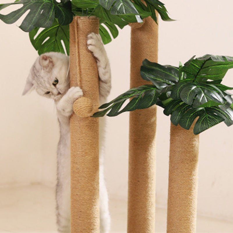 Contemporary Creative Tree-Shaped Jute Rope Plastic Teddy Fleece Medium Density Fiberboard Paper Tube Cat Scratching Post With Toy Ball For Living Room