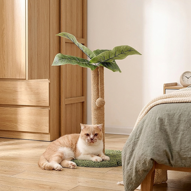 Contemporary Creative Tree-Shaped Jute Rope Plastic Teddy Fleece Medium Density Fiberboard Paper Tube Cat Scratching Post With Toy Ball For Living Room