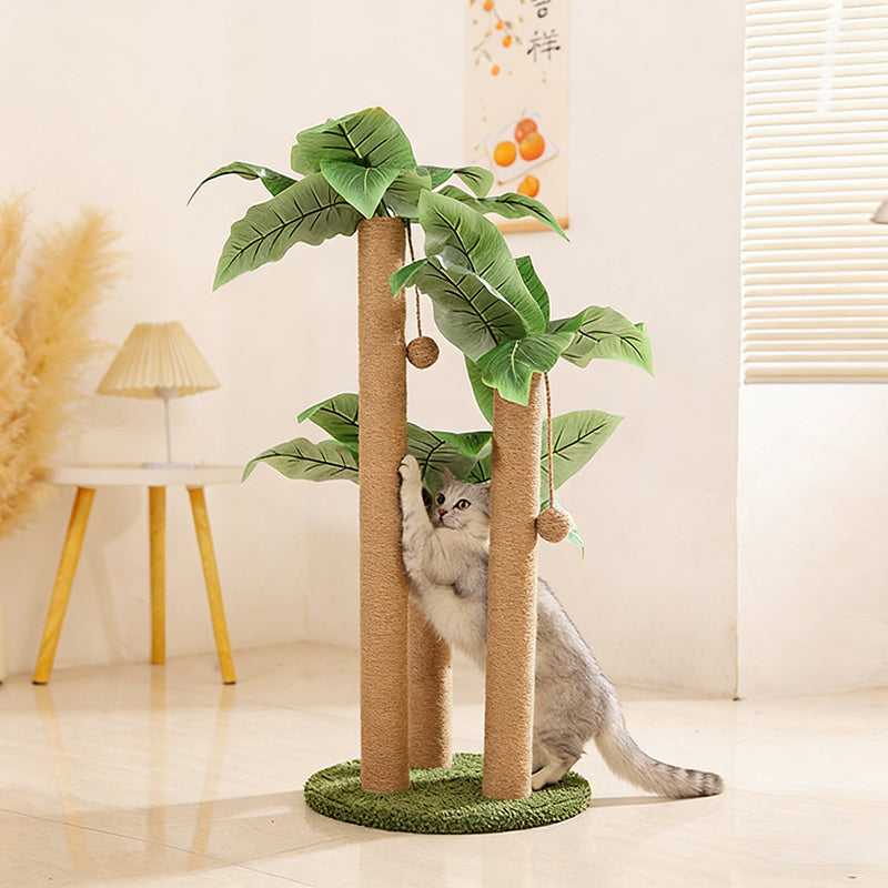 Contemporary Creative Tree-Shaped Jute Rope Plastic Teddy Fleece Medium Density Fiberboard Paper Tube Cat Scratching Post With Toy Ball For Living Room