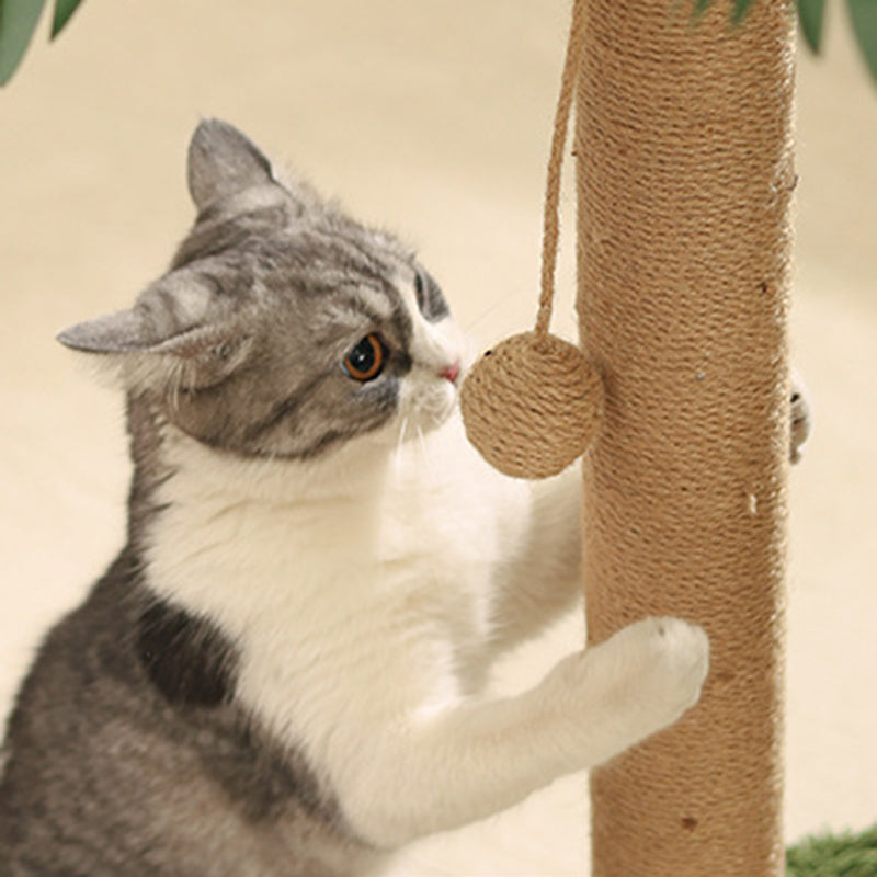 Contemporary Creative Tree-Shaped Jute Rope Plastic Teddy Fleece Medium Density Fiberboard Paper Tube Cat Scratching Post With Toy Ball For Living Room