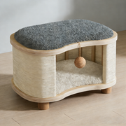 Modern Minimalist Linen Velvet Pine Wood Beech Wood Oval Removable Cat Bed 1-Toy Ball For Living Room & Bedroom
