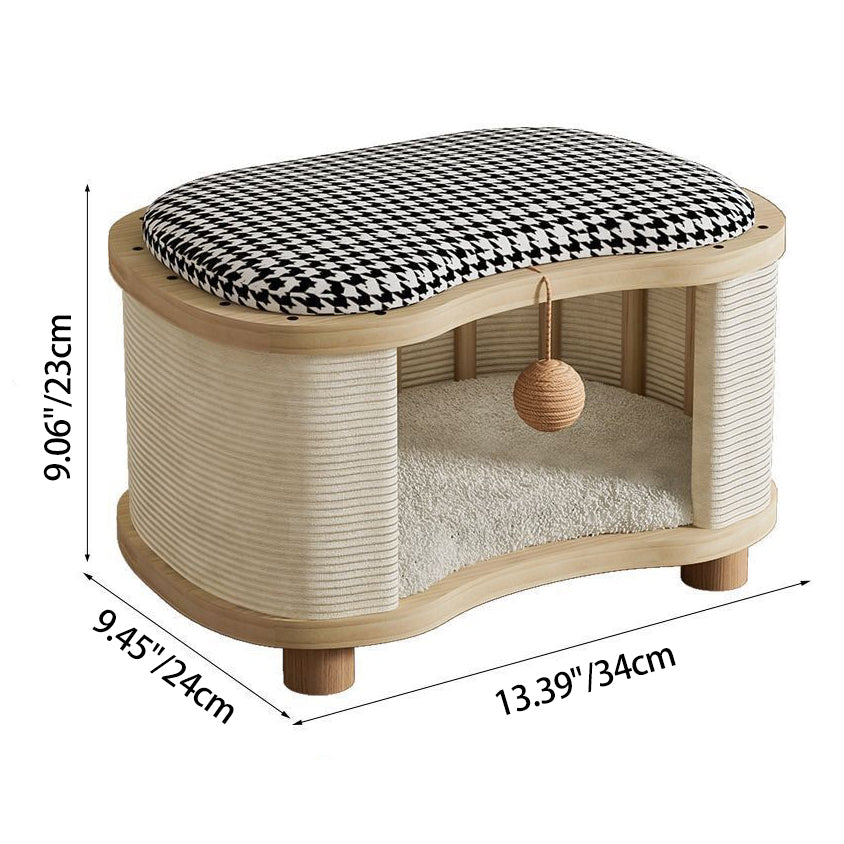 Modern Minimalist Linen Velvet Pine Wood Beech Wood Oval Removable Cat Bed 1-Toy Ball For Living Room & Bedroom