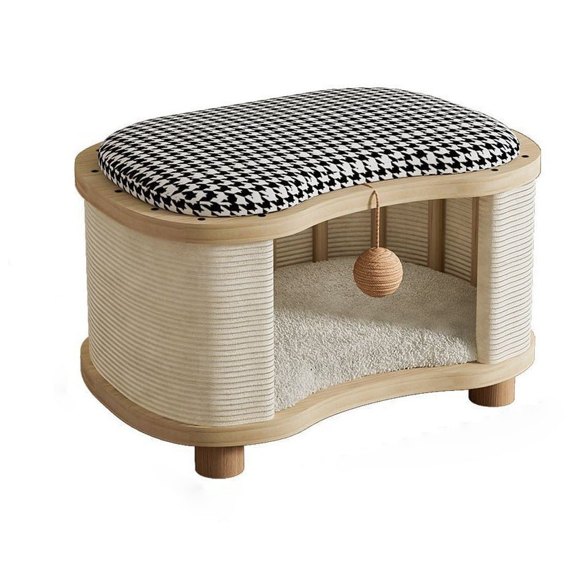 Modern Minimalist Linen Velvet Pine Wood Beech Wood Oval Removable Cat Bed 1-Toy Ball For Living Room & Bedroom